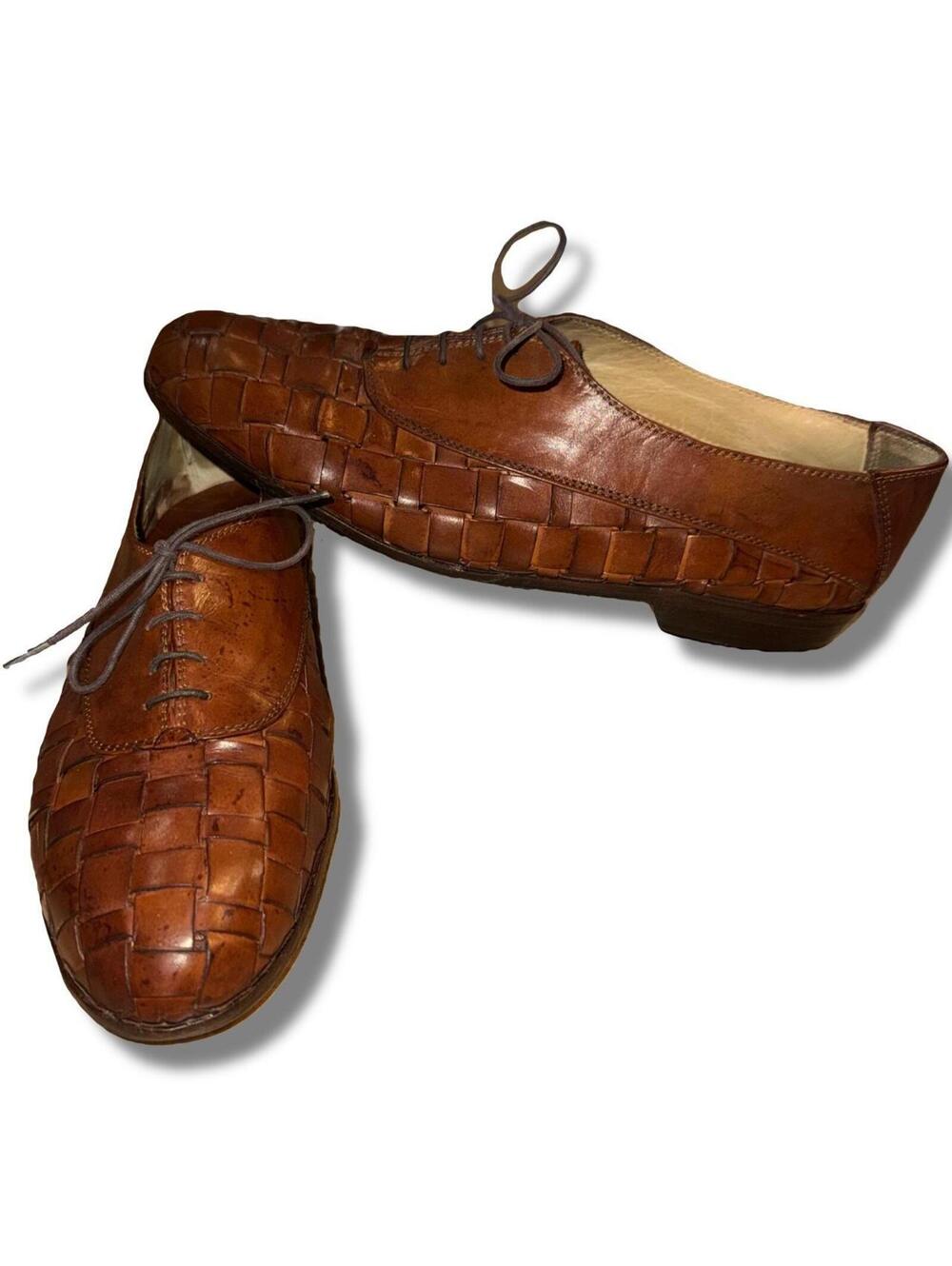 Vintage Lorenzo Banfi Italian Basket Weave Leather Oxford Lace Up Shoes